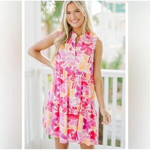 NWT Baltic Born Pink Multi Floral Cami Short Linen Blend Dress Sz S Cute Summer